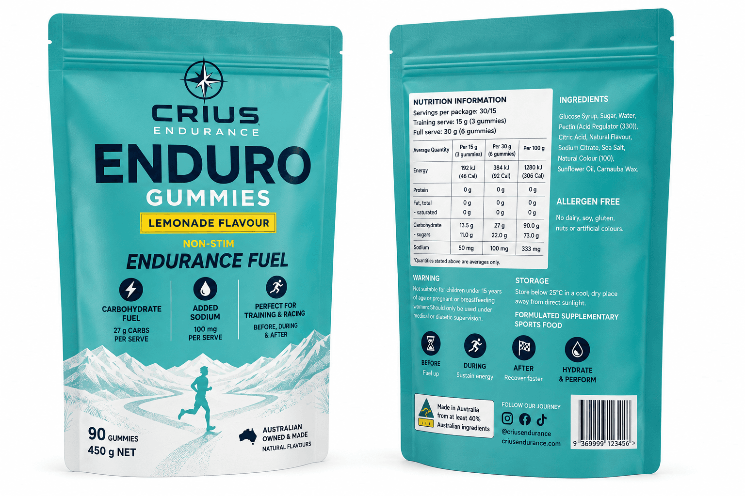 Enduro Gummy - Non-Stim - Lemonade flavour, packaging concept